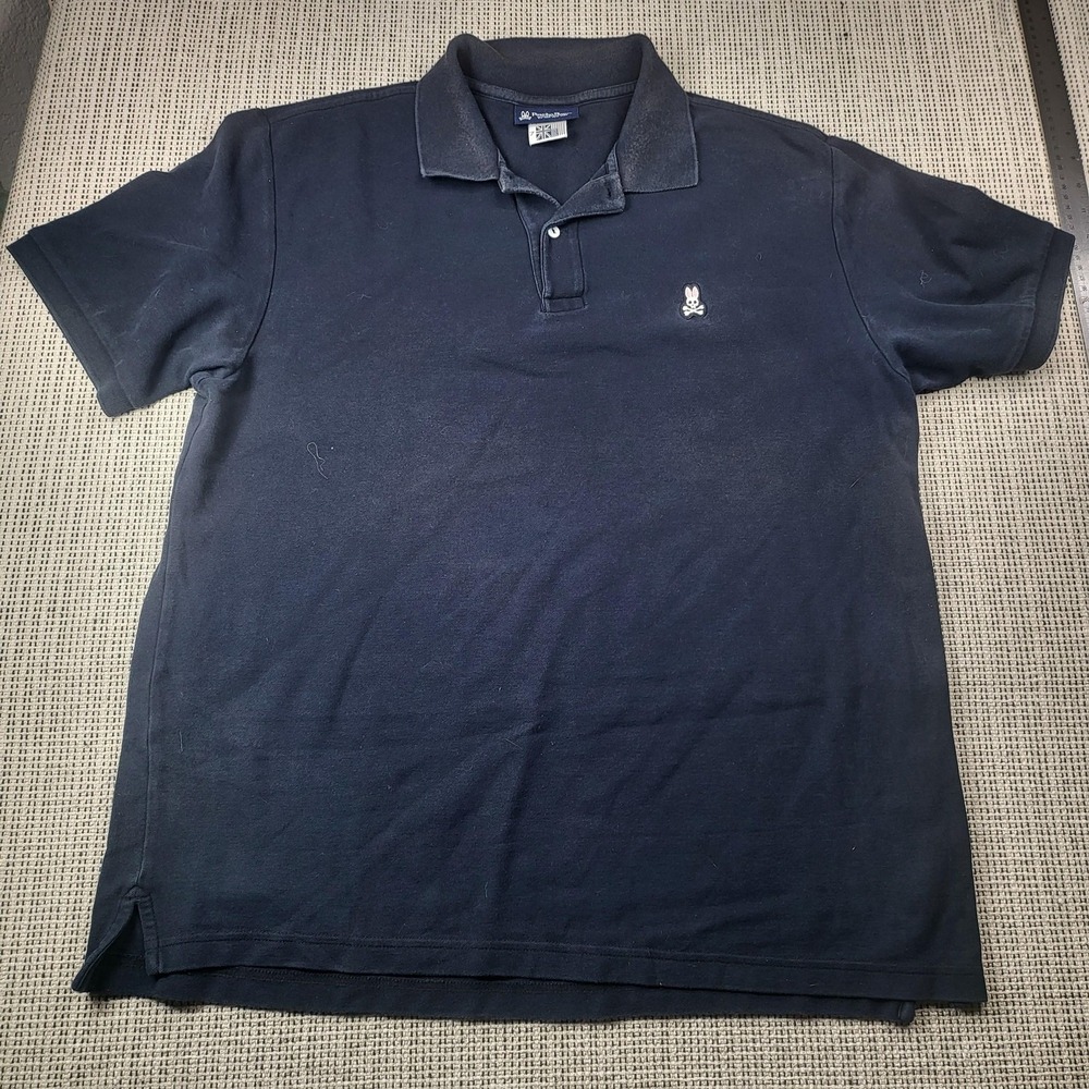 Psycho Bunny Polo Shirt‎ Mens 3XL Blue Solid Skull Logo Knit Short Sleeve Casual